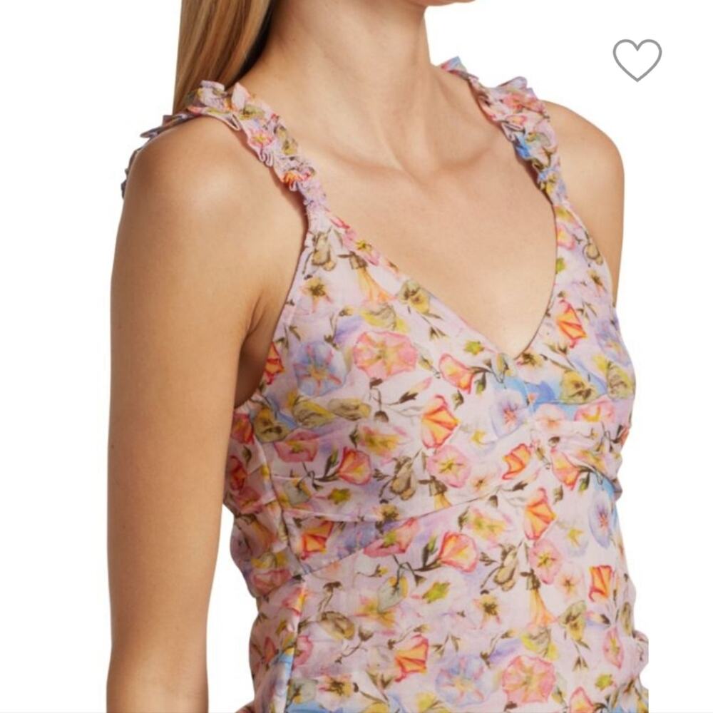 LoveShackFancy Desra Mini Dress Pastel Confetti Watercolor Floral Chiffon NWT 0